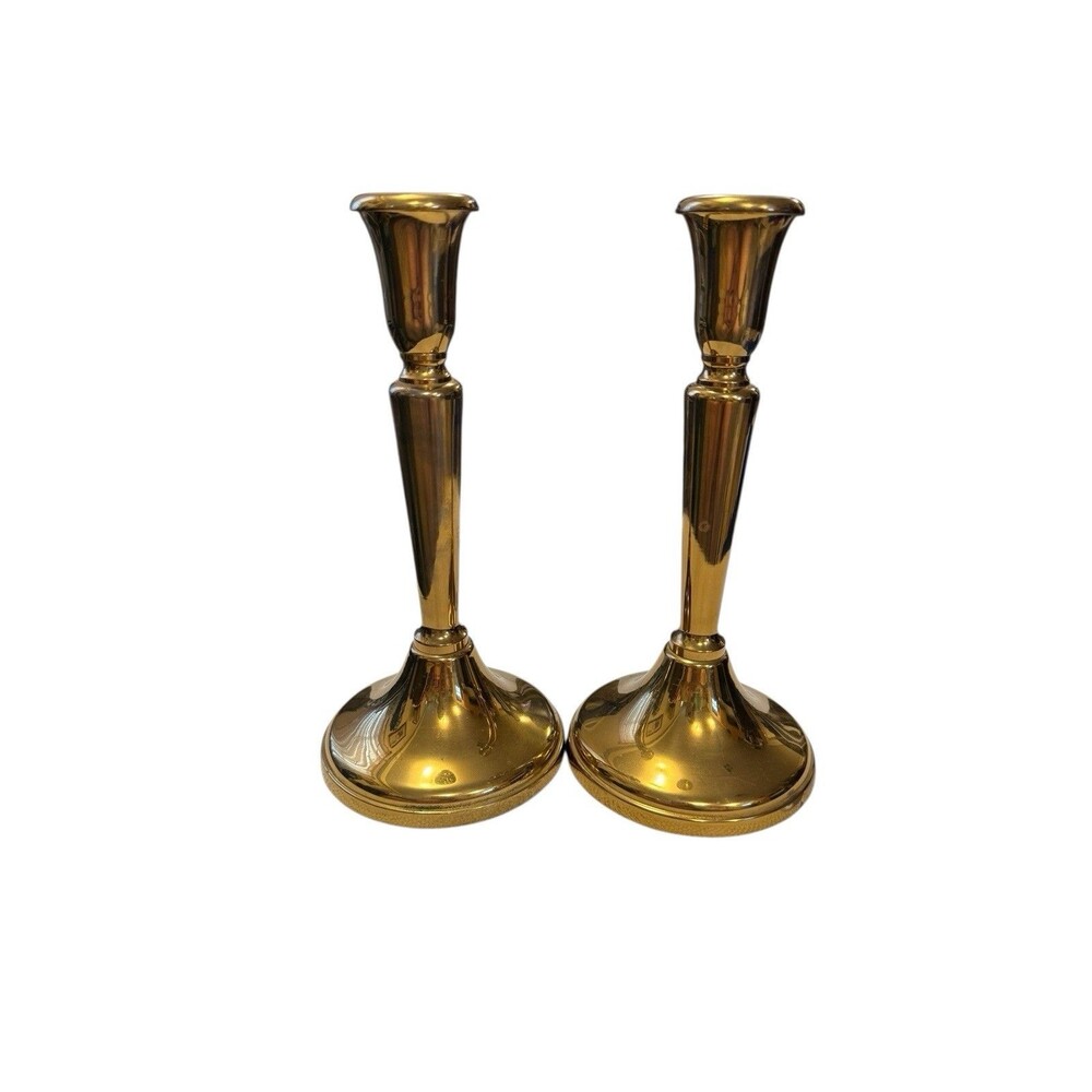 Vintage Brass Metal Candle Stick Holders Pair Of 10in Cottage Core Candlesticks